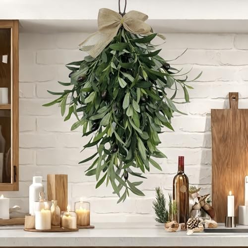 Firlar Artificial Olive Teardrop Swag 236 Inch Wreath for Front Door Bow Decor