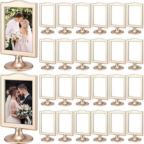 Soaoo 24 Pcs Double Sided Gold Picture Frames for Tabletop Display