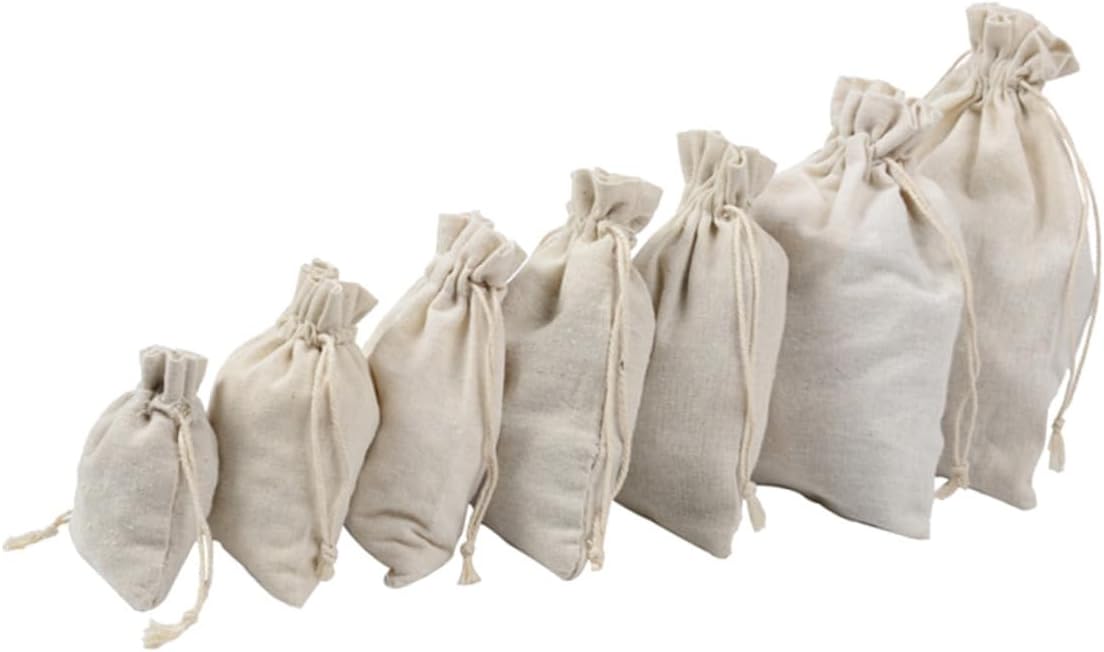 4pcs Cotton Tea Storage Sachets with Drawstring Design