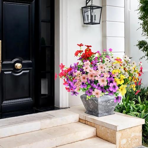 Artificial Flowers for Outdoors Fake Flowers UV Resistant Pink Purple Daisy Set