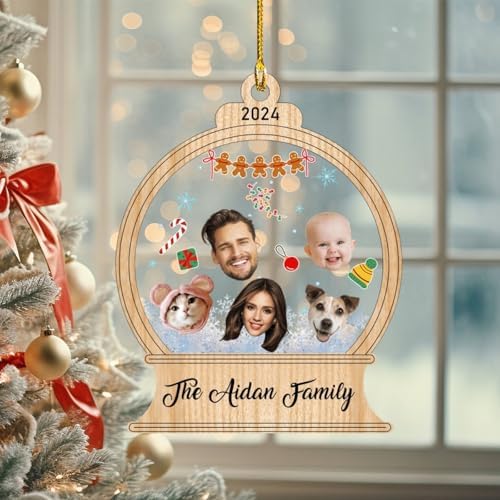 Custom Photo Christmas Ornaments 2024 - Snow Globe Family Decor for 2-7 Members