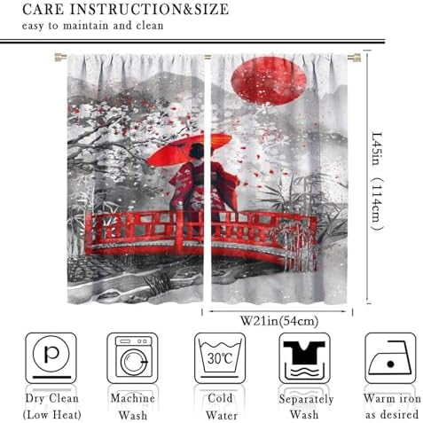 Yearn Jear Asian Japanese Geisha Girl Cherry Blossom Kimono Curtains 42x45 Inch