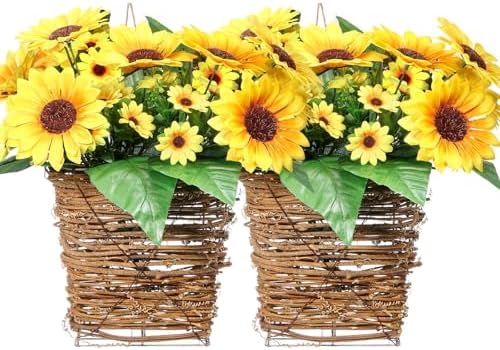 2 Sets Artificial Sunflower Door Wreath Decor Basket