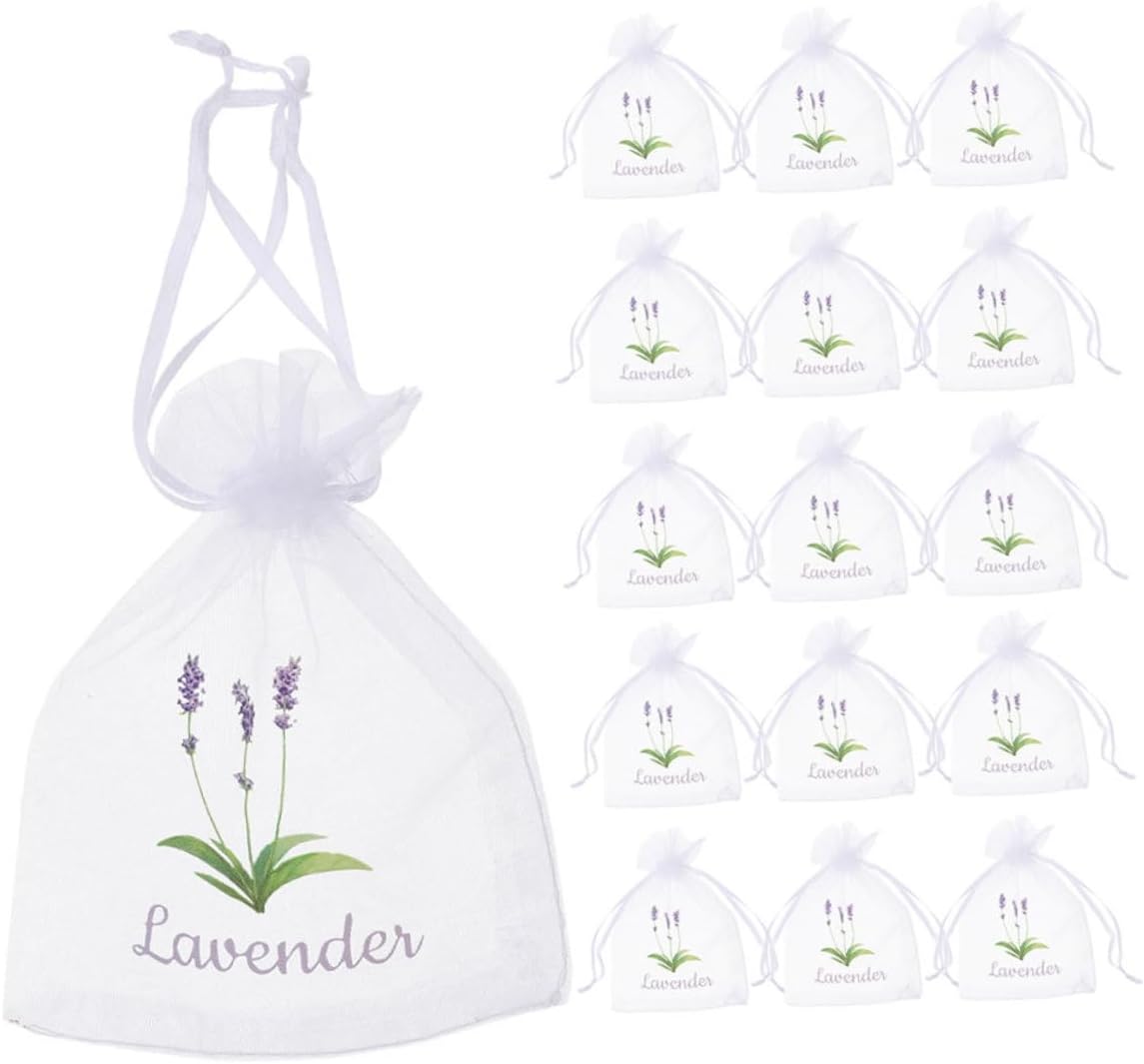 VOSAREA 20pcs Lavender Scented Sachets Drawstring Organza Mesh Bags for Home Storage and Freshening