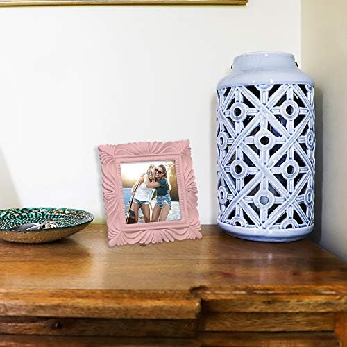 Isaac Jacobs 4x4 Pink Wave Textured Resin Frame with Easel and Hook