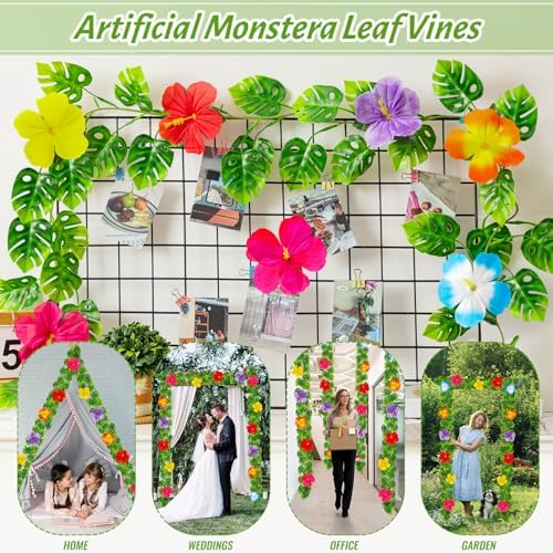 4 pcs Artificial Monstera Leaf Vines 59 FT Hanging Plants Garland