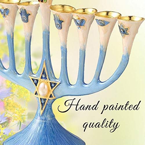 Matashi Hand Painted Enamel Menorah with Crystals and Gold Accents