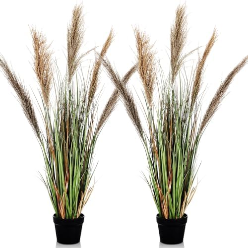 Jexine 2 Pcs Artificial Pampas Grass Plants 4ft Tall Decorative Greenery for Home Office