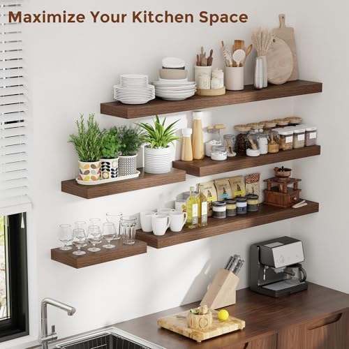 Heimlove 24 Inch Floating Shelves Set of 2 Wall Mount Walnut