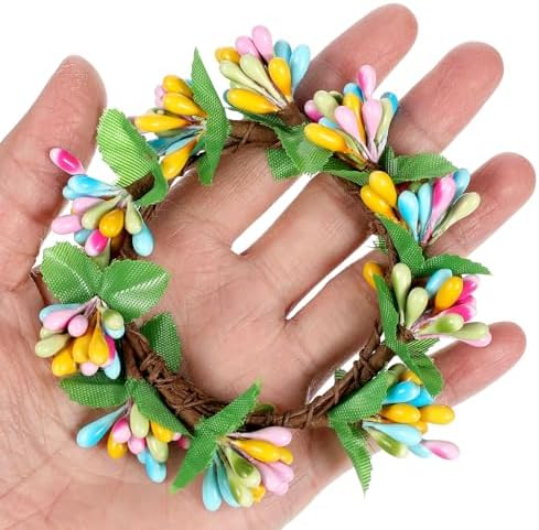 POPETPOP Easter Candle Wreaths 4PCS Artificial Berry Candle Holders for Spring Decor