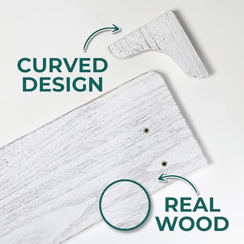 Real Wood Rustic White Wall Shelves - 17 Inch 2 Pack