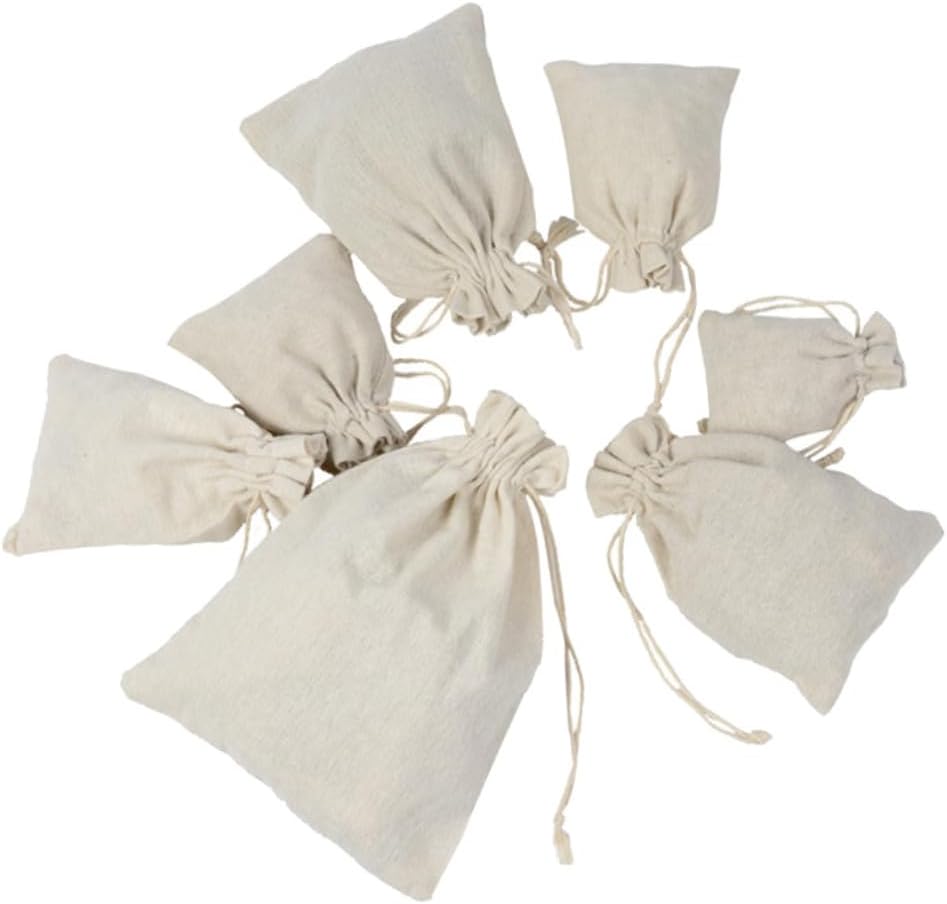 4pcs Cotton Tea Storage Sachets with Drawstring Design