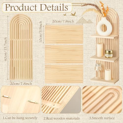 Geetery 2 Pcs Arch Wood Floating Shelf Modern Boho Decor