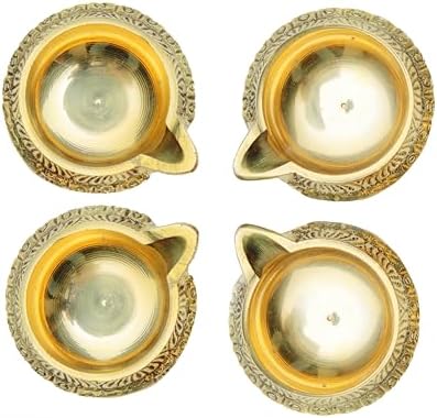 Set of 4 Brass Diya Oil Lamps for Pooja Holi Festival Decor