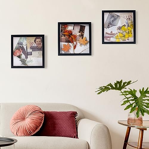Muzilife 8x8 Shadow Box Frame Black with Glass and Wood