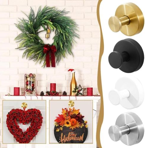2 Pack Stainless Steel Wreath Hanger - Front Door Garland Hanger with Suction Cup