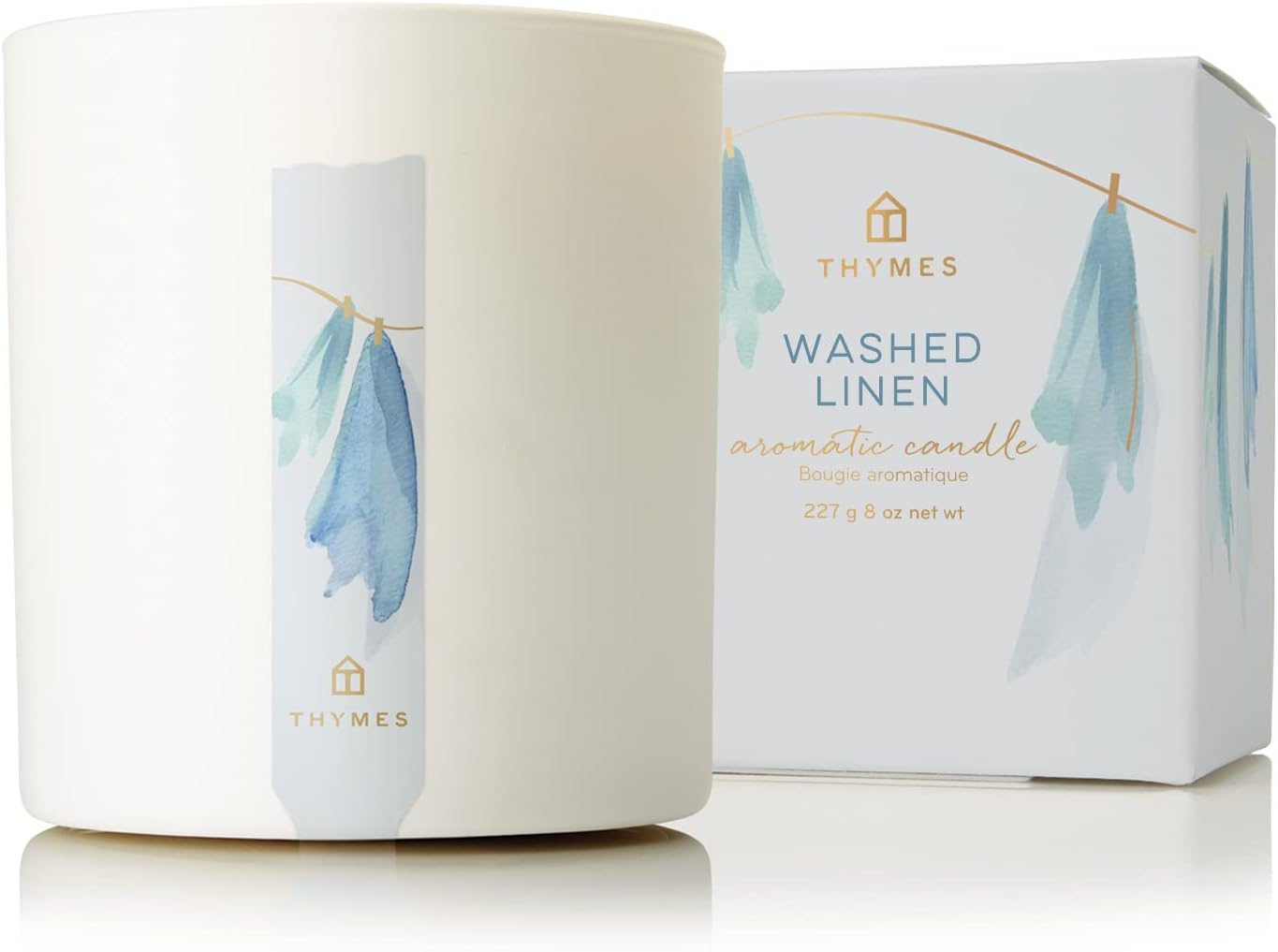 Thymes 8 oz Linen Candle in Matte White Jar