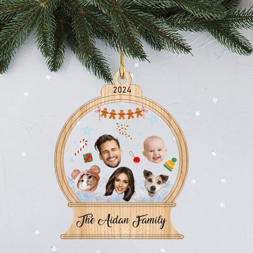Custom Photo Christmas Ornaments 2024 - Snow Globe Family Decor for 2-7 Members