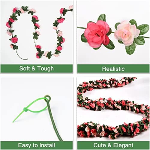 BLEUM CADE Artificial Rose Garland with String Lights 5Pcs