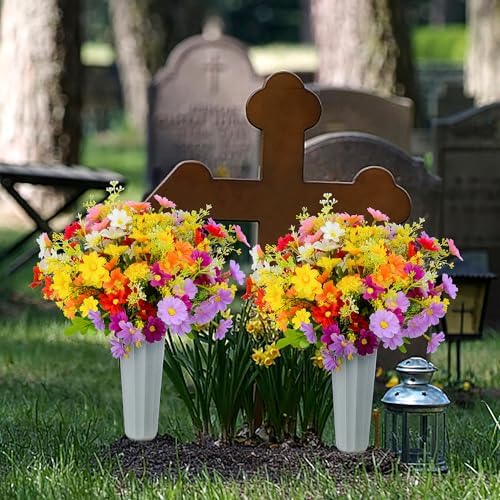 XONOR Artificial Daisy Flowers with Vase for Grave Decoration