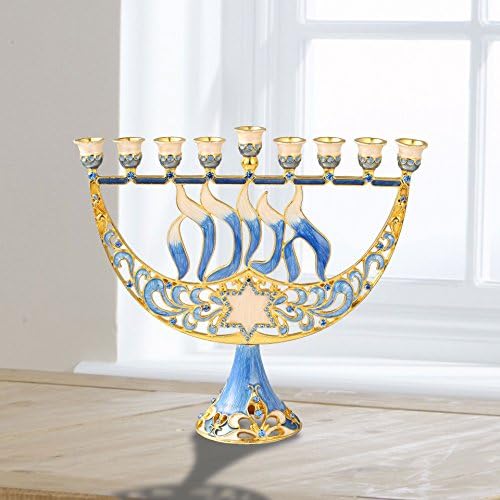 Matashi Hand Painted Enamel Menorah with Star of David and Hanukkah Design
