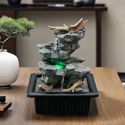 Rock Cascading Tabletop Water Fountain with LED Light Grey