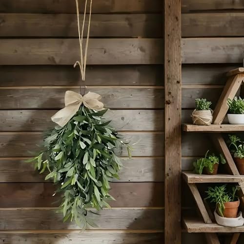 Firlar Artificial Olive Teardrop Swag 236 Inch Wreath for Front Door Bow Decor