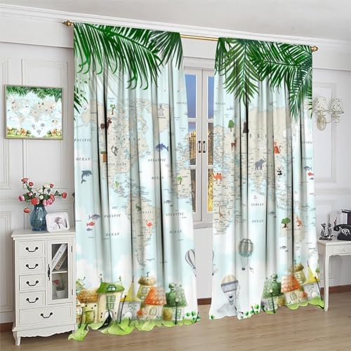 Cute Cartoon Map Curtains for Kids