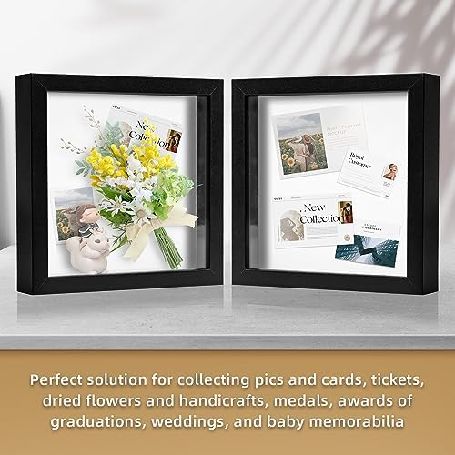 Muzilife 8x8 Shadow Box Frame Black with Glass and Wood