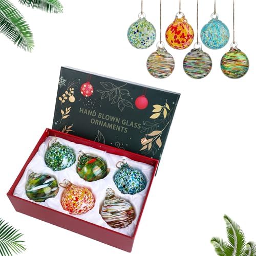 Set of 6 Hand Blown Glass Christmas Ornaments for Garden Patio Window