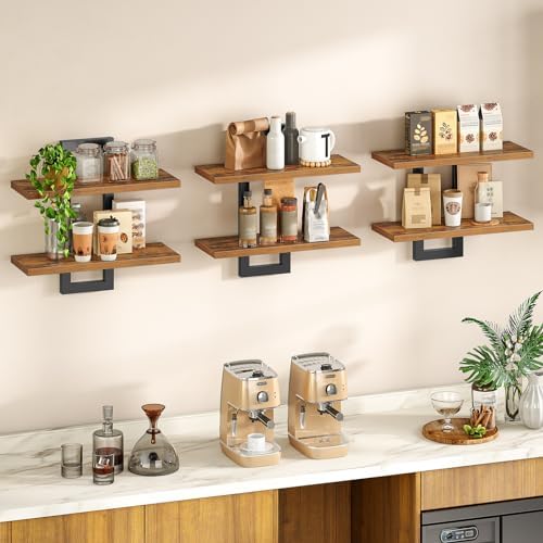 HOOBRO Floating Shelves Set of 3 2-Tier Wall Mounted Storage