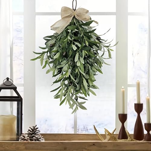 Firlar Artificial Olive Teardrop Swag 236 Inch Wreath for Front Door Bow Decor