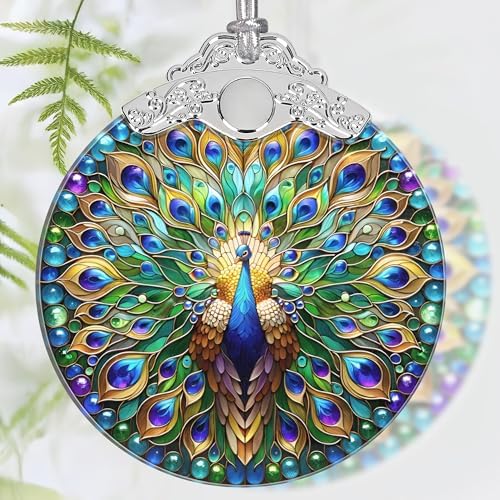 PEMIRSAYO Peacock Stained Glass Christmas Ornament