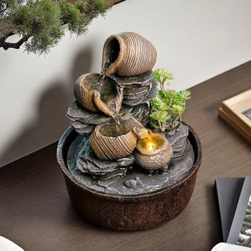 Pottery Rock Tabletop Fountain with LED Lights