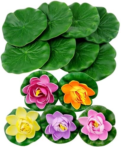 VAKTOK Artificial Pond Flowers 10PCS Decor Foam Water Lilies Lily Pads for Ponds Torus Plant Accessories