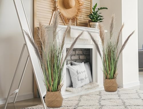 Jexine 2 Pcs Artificial Pampas Grass Plants 4ft Tall Decorative Greenery for Home Office