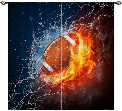 Kids Football Print Curtains 2 Panels Rod Pocket