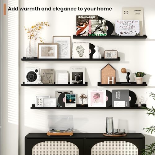 Fun Memories Floating Shelves Set of 2 32 Inch Black Rustic Wall Mounted Picture Ledge Storage