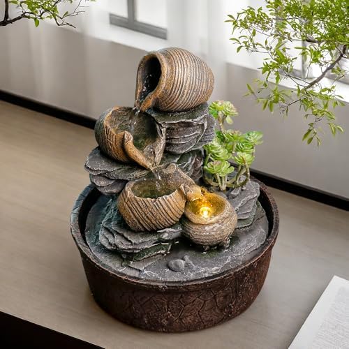 Pottery Rock Tabletop Fountain with LED Lights