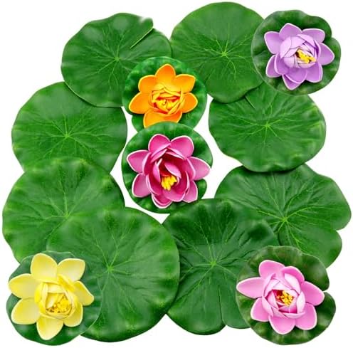 VAKTOK Artificial Pond Flowers 10PCS Decor Foam Water Lilies Lily Pads for Ponds Torus Plant Accessories