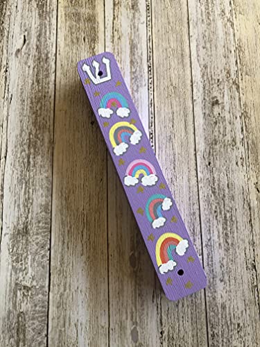 Rainbow Mezuzah Case for Baby Naming Birthday - Purple No Scroll