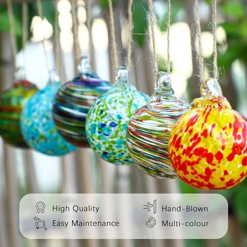 Set of 6 Hand Blown Glass Christmas Ornaments for Garden Patio Window
