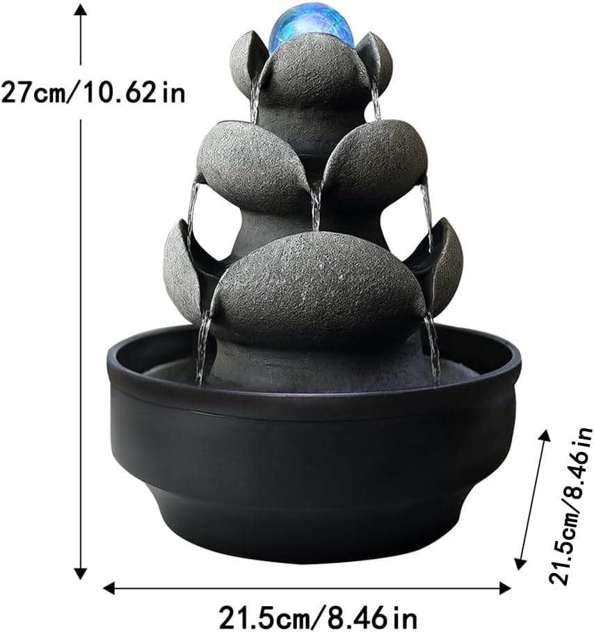 Lotus Stone Tabletop Fountain with LED Light and Spinning Ball