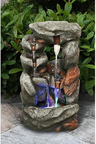 Hi-Line Gift Ltd Stone Waterfall Fountain With 4 RGB LEDs Grey
