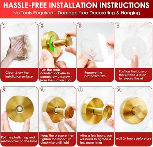 2 Pack Gold Wreath Hanger with 22LB Suction Cup Hooks for Decor