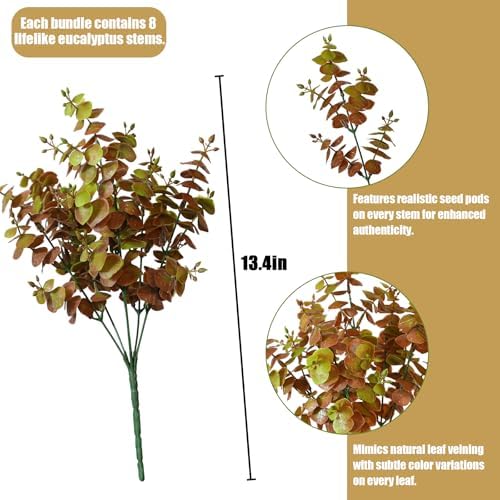 Artificial Fall Eucalyptus Plant 8PCS Outdoor Decor