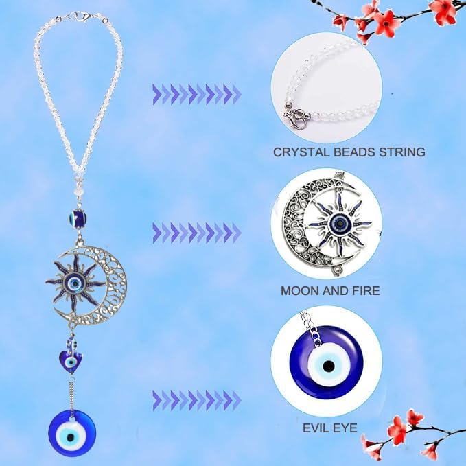 Sun and Moon Blue Evil Eye Wall Hanging Decor