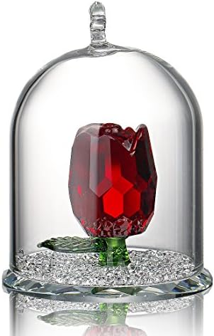 HD Crystal Rose Flower Figurine in Glass Dome