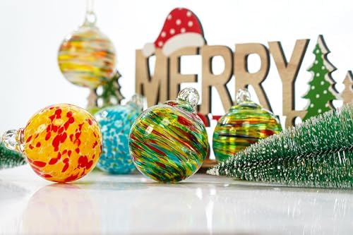 Set of 6 Hand Blown Glass Christmas Ornaments for Garden Patio Window