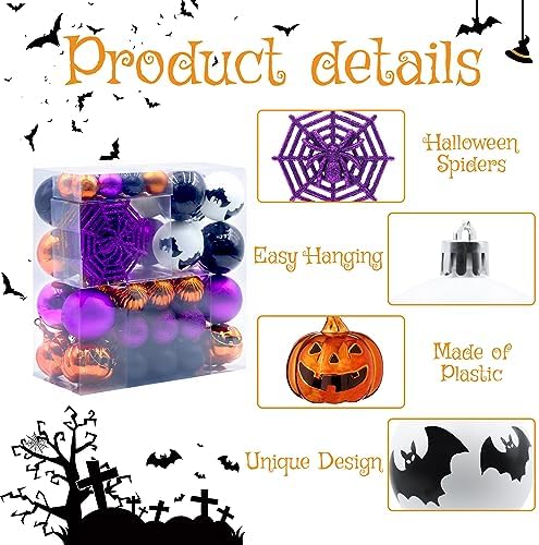 61 Piece Halloween Ball Ornaments Set for Tree Shatterproof Decorative Hanging Halloween Home Decor Indoor with Loop